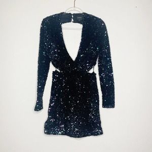 BARDOT Black Sequin Long Sleeve Cut Out Mini Dress US 6 Small